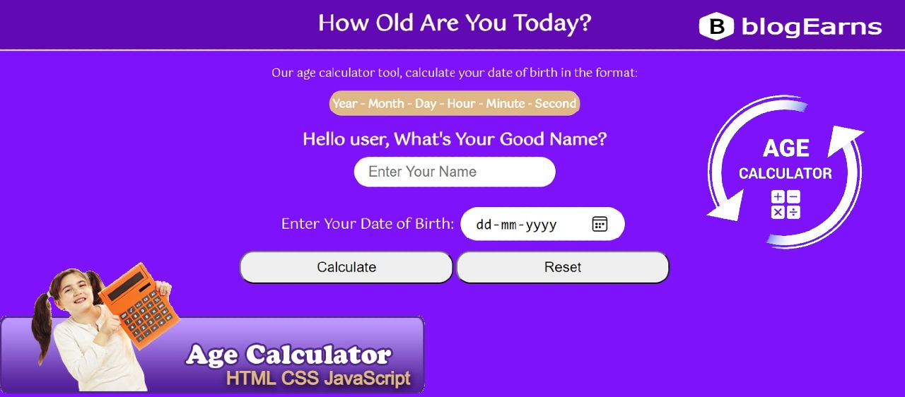 How to create Age calculator Using HTML CSS Javascript