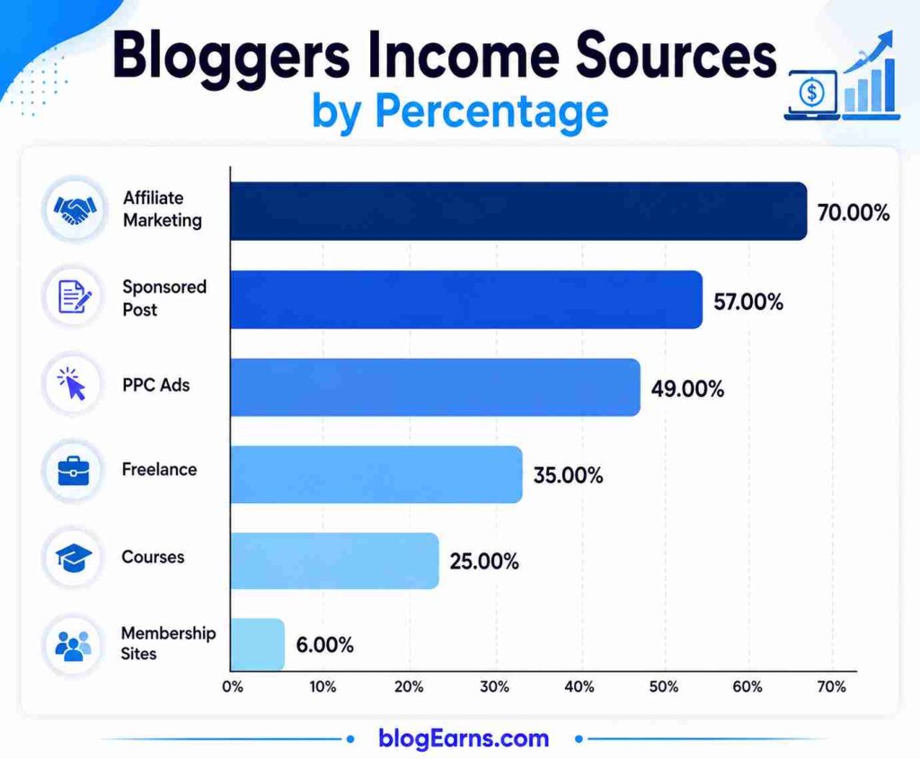 Bloggers Income Sources by percentage