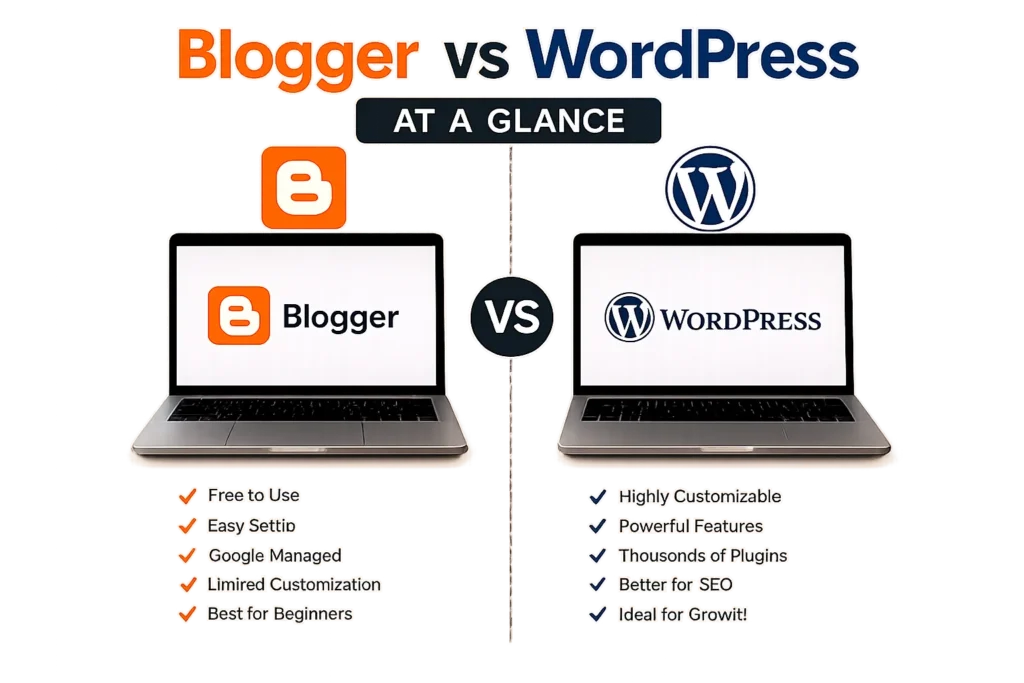 Blogger vs WordPress at a glance