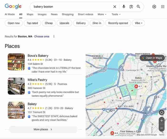 Illustration of local business listings in Google Search